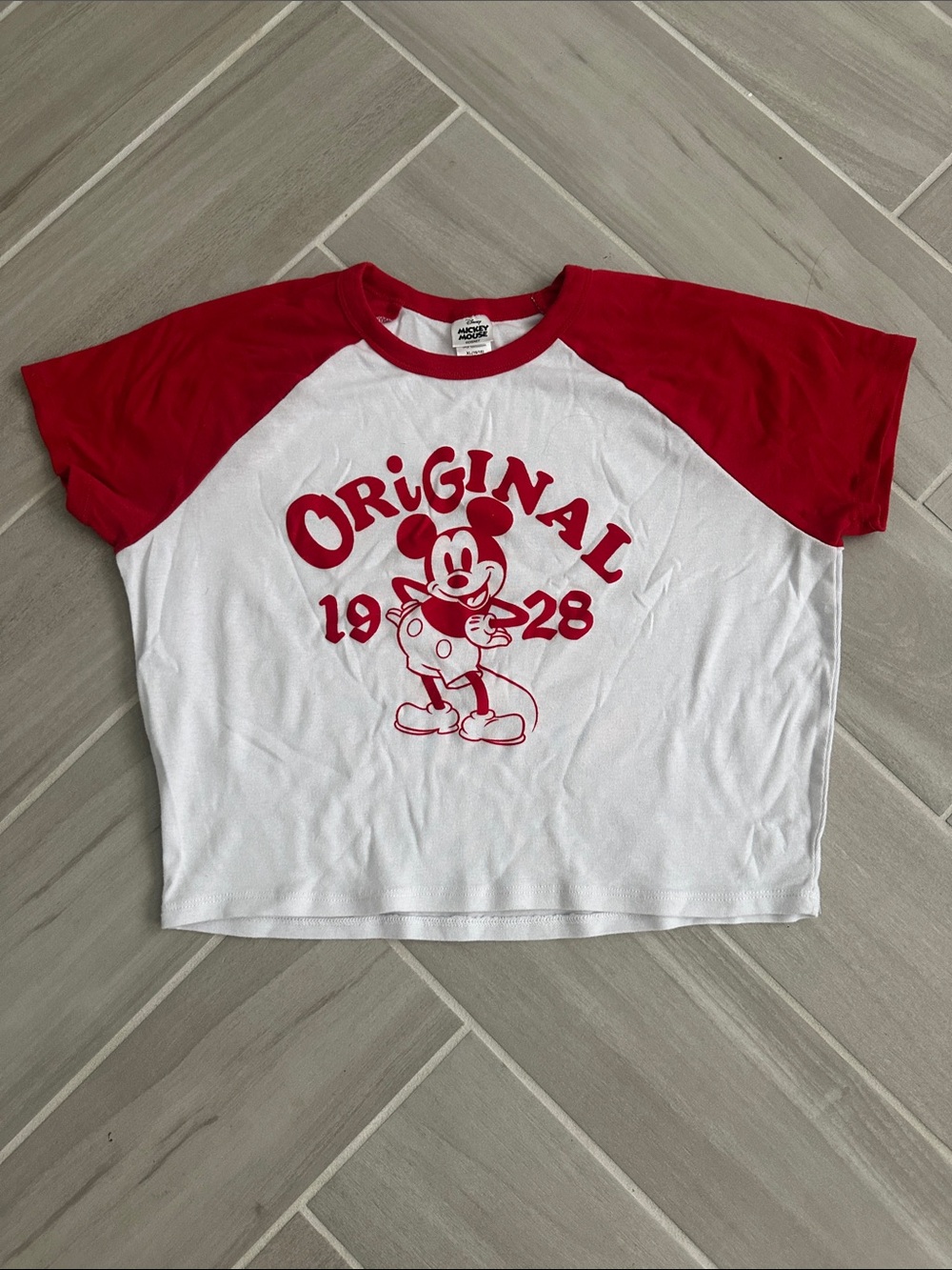 Kids Red & White Raglan Mickey Graphic Tee